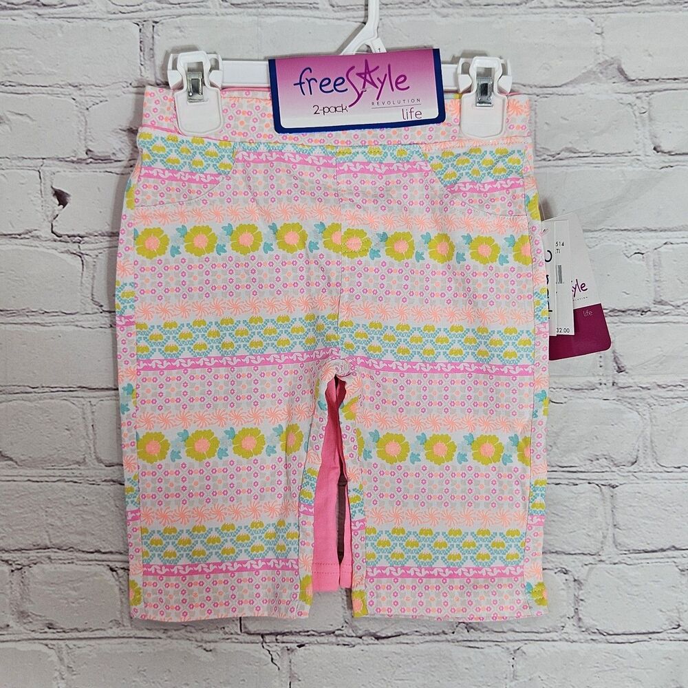 NWT Girls Shorts Leggings 2 Pack Set Size 7 Freestyle Multicolor Pink Beach